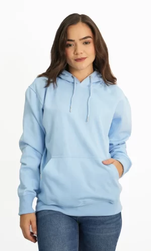 polera hoodie color CELESTE para mujer